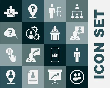 Set Project team base, Head hunting, User of man business suit, Question ma.. Stock Illustration