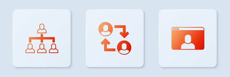 Set Project team base, Hierarchy organogram chart and Video chat conference 스톡 일러스트