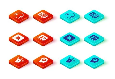 Set Project team base, Human head with gear inside, Target, Online education Stock Illustration