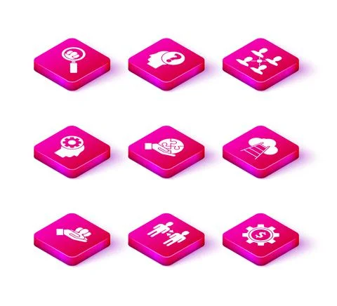 Set Project team base, Human head with gear inside, Piece of puzzle hand, Gear Stock Illustration