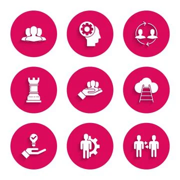 Set Project team base, Human with gear inside, Ladder leading to cloud, Light イラスト素材