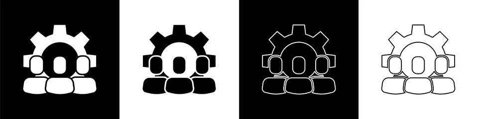 Set Project team base icon isolated on black and white background. Business Stockillustratie