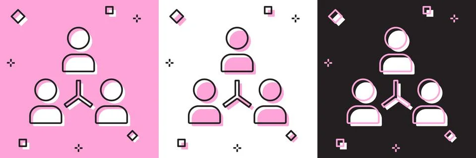 Set Project team base icon isolated on pink and white, black background Illustrazione stock