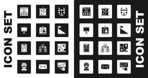 Set Project team base, Identification badge, Chalkboard, Browser files, Stair Stock Illustration