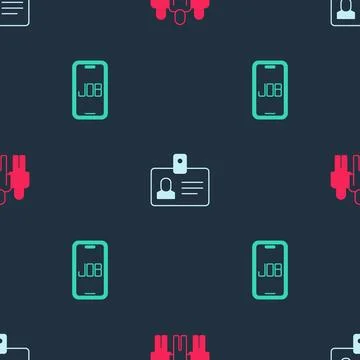 Set Project team base, Identification badge and Search job on seamless pattern Stock Illustration