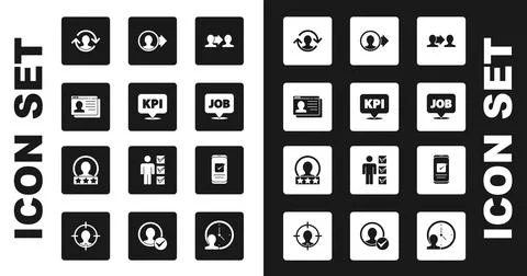 Set Project team base, Key performance indicator, Resume, Human resources Stock Illustration