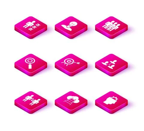 Set Project team base, Ladder leading to cloud, Magnifying glass and gear Stock Illustration