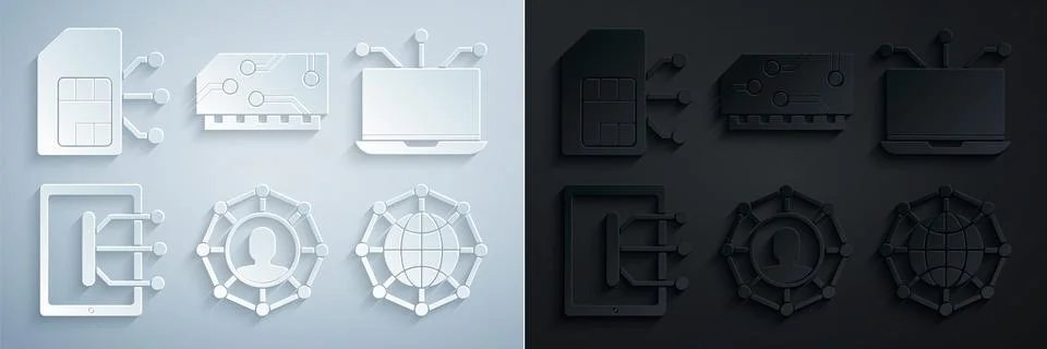 Set Project team base, Laptop, Tablet, Global technology or social network, R Stock Illustration