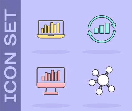Set Project team base, Laptop with graph chart, Monitor and Graph infographic Stock Illustration