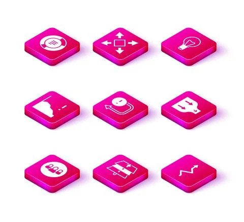 Set Project team base, Layers, Financial growth decrease, Arrow, Light bulb and Stock Illustration