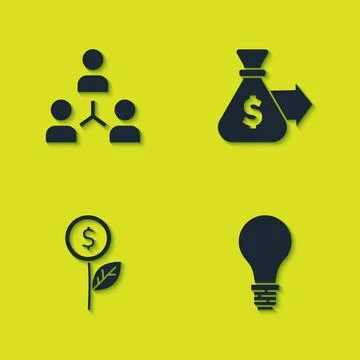 Set Project team base, Light bulb with concept of idea, Dollar plant and Mone Stock Illustration