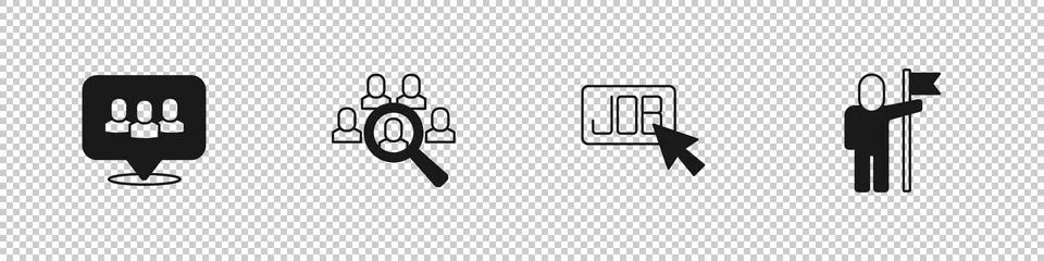 Set Project team base, Magnifying glass for search job, Search and Man holding Illustrazione stock