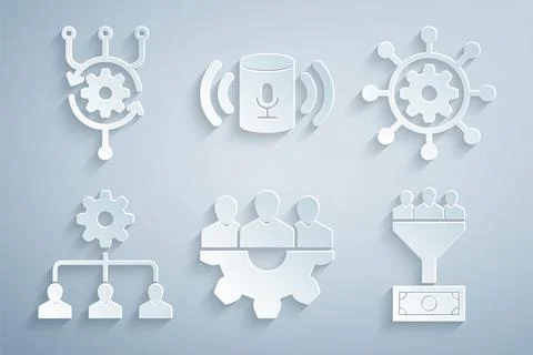 Set Project team base, management, Lead, , Voice assistant and Algorithm icon Stock Illustration