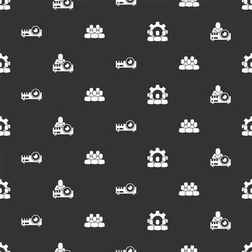 Set Project team base, Media projector, and on seamless pattern. Vector 스톡 일러스트