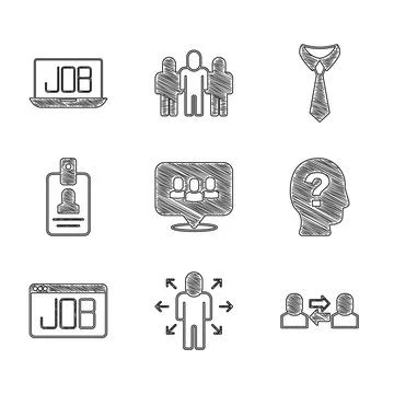 Set Project team base, Multitasking manager working, Exchange, Worker, Search Illustrazione stock