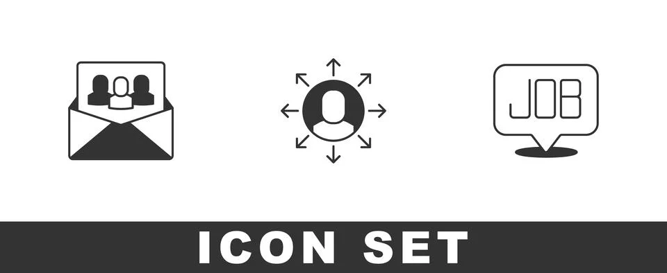 Set Project team base, Multitasking manager working and Search job icon. Vector Stock Illustration