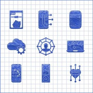 Set Project team base, Music player, Processor, Laptop, Mobile and graphic 스톡 일러스트