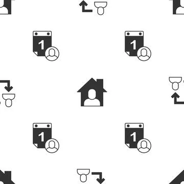 Set Project team base, Online working and Time management on seamless pattern 스톡 일러스트