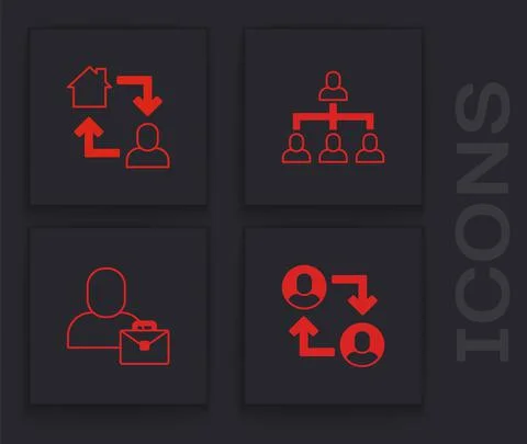 Set Project team base, Online working, Hierarchy organogram chart and Freelancer Stock Illustration