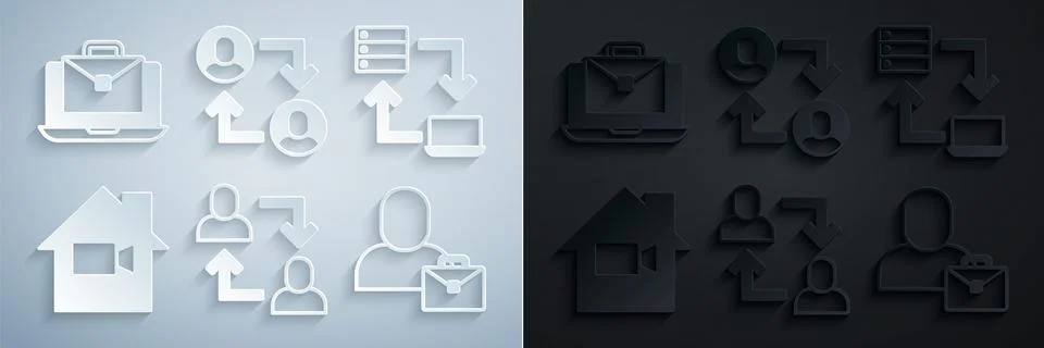 Set Project team base, Online working, Video camera Off home, Freelancer, and Stockillustratie