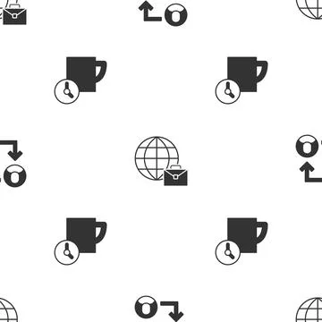 Set Project team base, Online working and Time management on seamless pattern Illustrazione stock