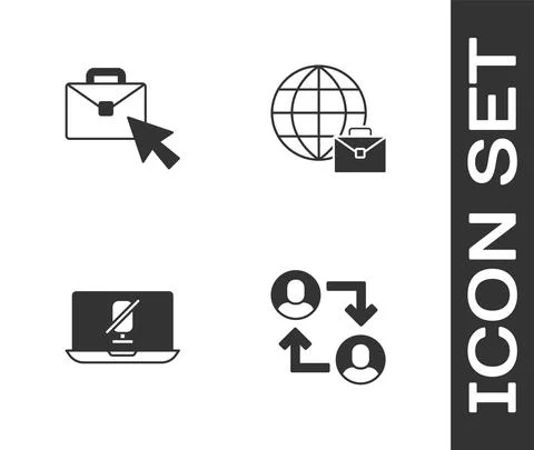 Set Project team base, Online working, Mute microphone on laptop and icon Stockillustratie