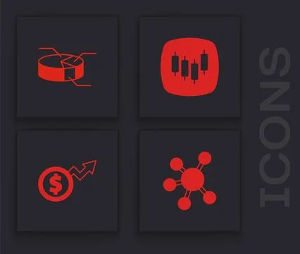 Set Project team base, Pie chart infographic, Browser with stocks market an.. Stock Illustration