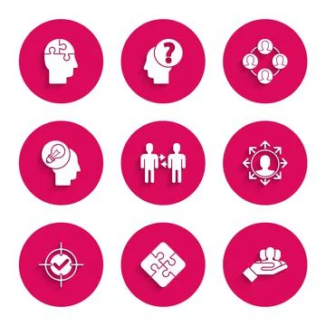 Set Project team base, Piece of puzzle, Target and check mark, Human head with イラスト素材