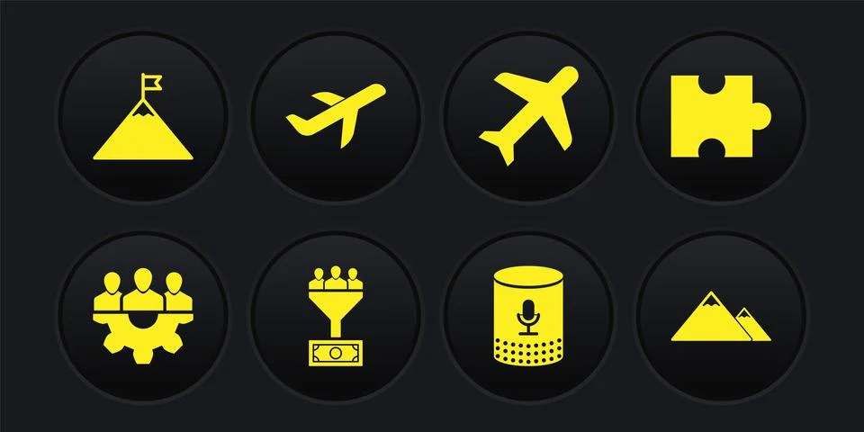 Set Project team base, Piece of puzzle, Lead management, Voice assistant, Plane Stock Illustration