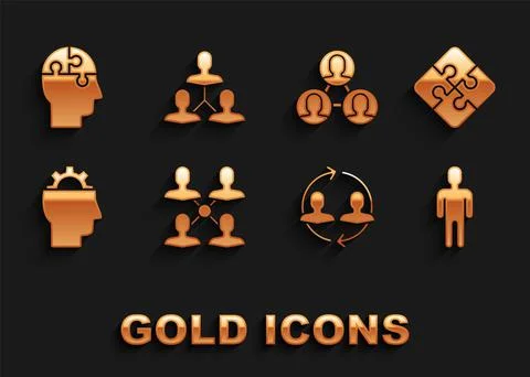 Set Project team base Piece of puzzle User man in business suit Human resourc Ilustração Stock