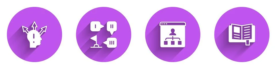 Set Project team base, Planning strategy, Online education and Reading book icon Stock Illustration