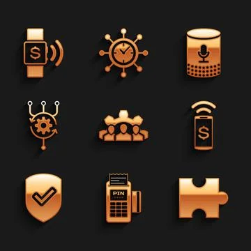 Set Project team base, POS terminal, Piece of puzzle, Contactless payment Illustrazione stock