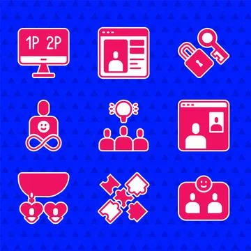 Set Project team base, Puzzle pieces toy, Friends forever, Video chat conference Stock Illustration