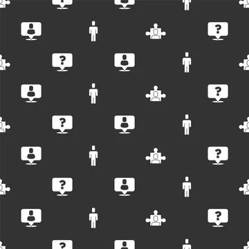 Set Project team base, Question mark, Head hunting and on seamless pattern Stock Illustration