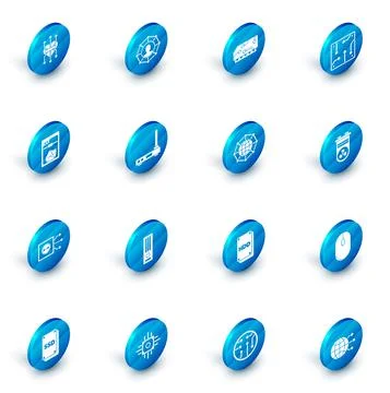 Set Project team base, RAM, random access memory, Processor, 3D printer, Remote Stockillustratie