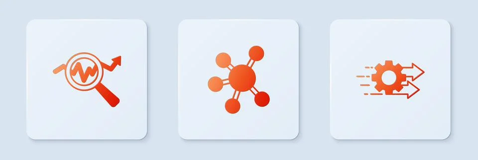 Set Project team base, Search data analysis and Time management. White square Stock Illustration