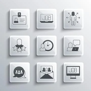 Set Project team base, Search job, Freelancer, Work time, Productive human Stock Illustration