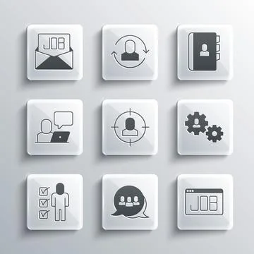 Set Project team base, Search job, Human with gear, Head hunting, Resume Stockillustratie