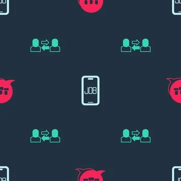 Set Project team base, Search job and Exchange work on seamless pattern. Vect Stock Illustration