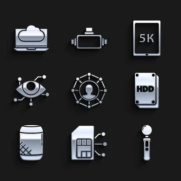 Set Project team base, Sim card, Gamepad, Hard disk drive HDD, Voice assistant Illustrazione stock