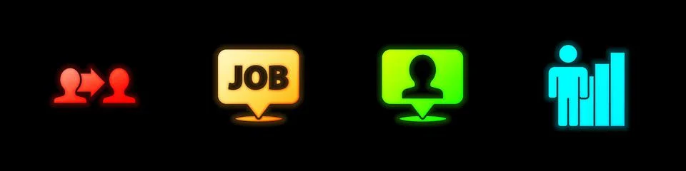 Set Project team base, Speech bubble with job, Location person and Productive Stock Illustration