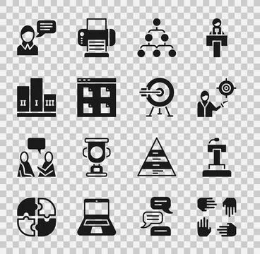 Set Project team base, Stage stand or tribune, Marketing target strategy Stock Illustration