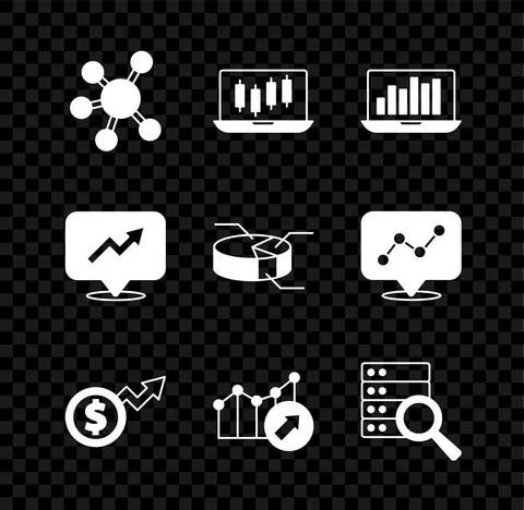 Set Project team base, Stocks market growth graphs, Laptop with chart, Financial Stock Illustration