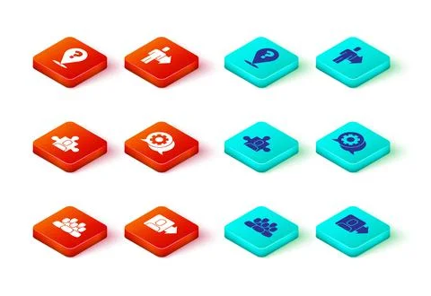 Set Project team base, Team leader, Speech bubble chat, and Question mark icon Stock Illustration