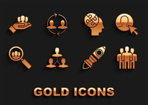 Set Project team base User of man in business suit Users group Rocket ship wi Ilustração Stock