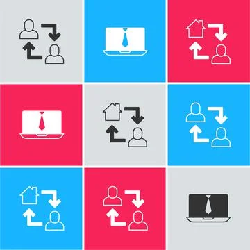Set Project team base, Video chat conference and Online working icon. Vector Stockillustratie