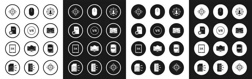Set Project team base, Virtual reality, File document, Processor, Laptop, Com Stock Illustration
