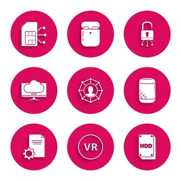 Set Project team base, Virtual reality, Hard disk drive HDD, Voice assistan.. イラスト素材