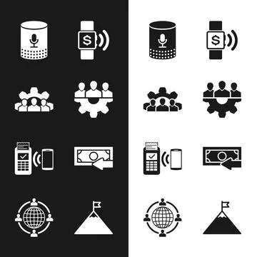 Set Project team base, , Voice assistant, Contactless payment, POS terminal and Stock Illustration