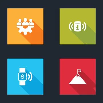 Set Project team base, Voice assistant, Contactless payment and Mountains and Stock Illustration